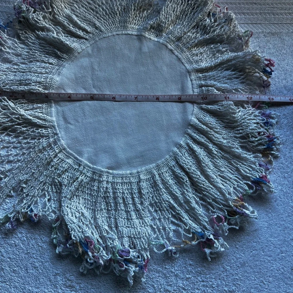 13in Vintage Handmade Crochet Linen Doilies Set of 4 Multi-Color Trim
